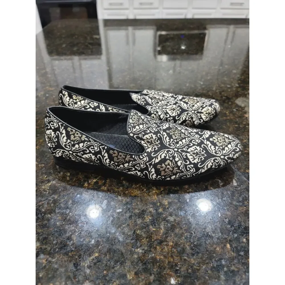 Giorgio Brutini Loafer Shoes Mens Size 11M Black Paisley Print Round Toe Slip On